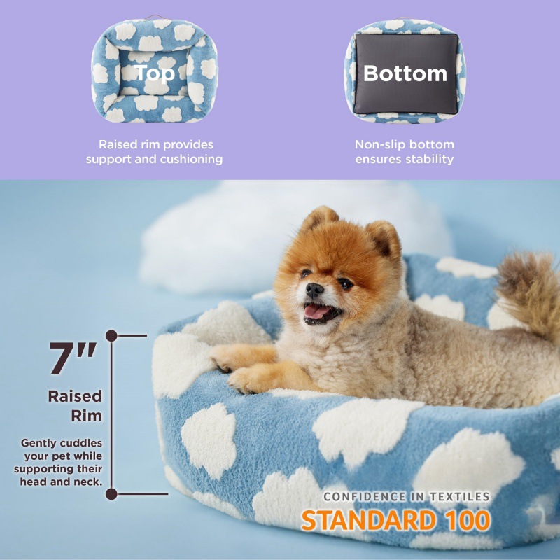 76x60x20 CM Cute Square Plush Pet Bed with Removable Cover & 5 Bolsters view 3
