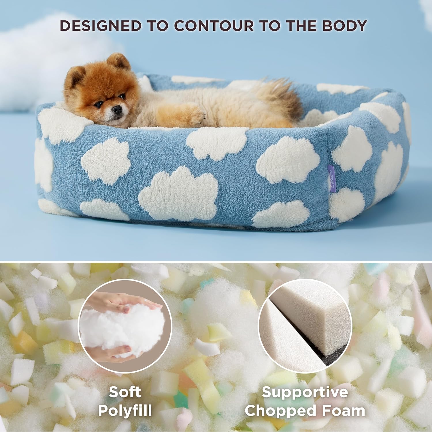 91x68x20 CM Cute Square Plush Pet Bed with Removable Cover & 5 Bolsters view 2