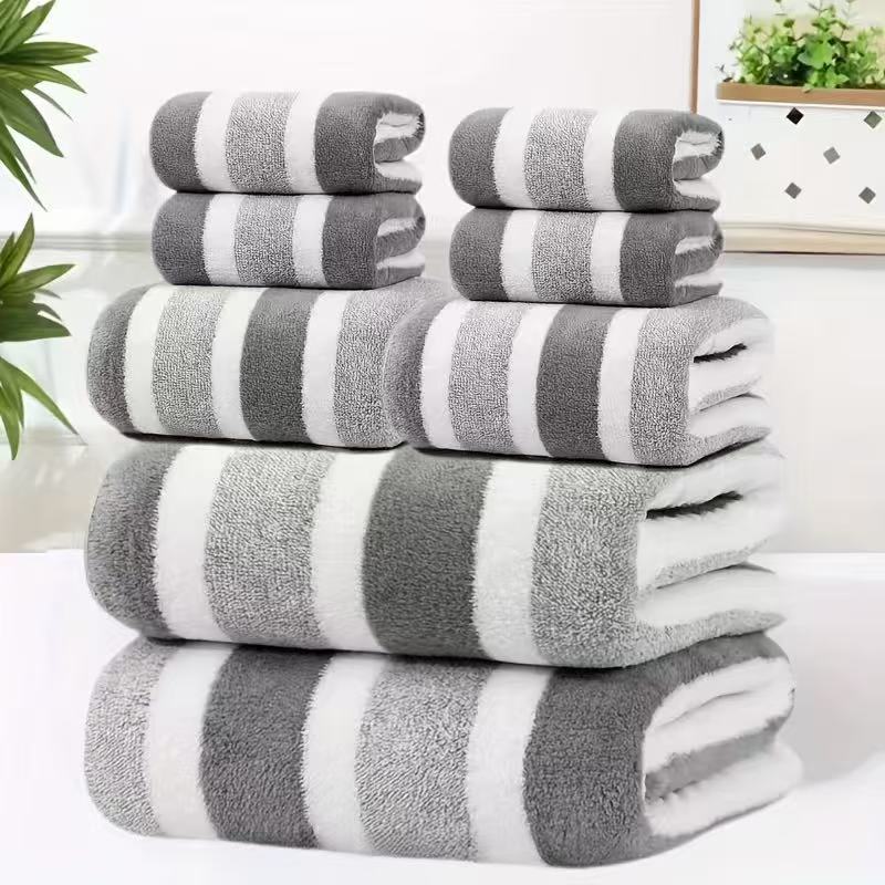 8-Piece Grey Luxury Coral Fleece Towel & Bath Sheet Set - Ultra-Soft