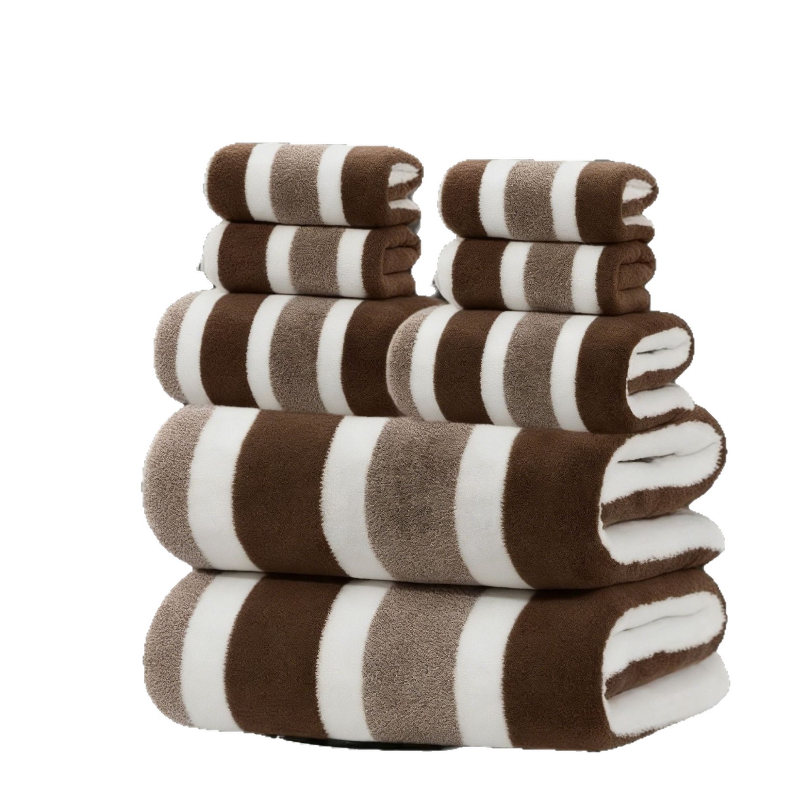 8-Piece Brown Luxury Coral Fleece Towel & Bath Sheet Set - Ultra-Soft