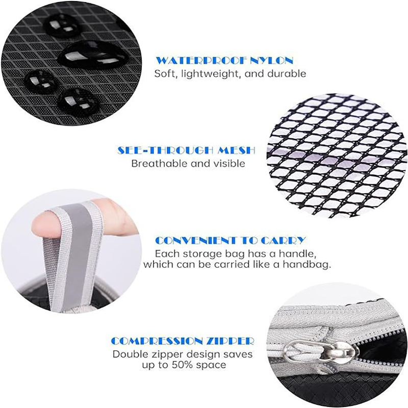 Black Waterproof Travel Compression Packing Cube Set of 5 Sizes with Carry view 3