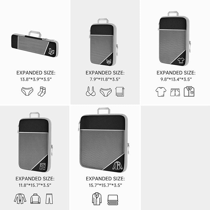 Green Waterproof Travel Compression Packing Cube Set of 5 Sizes with Carry view 5
