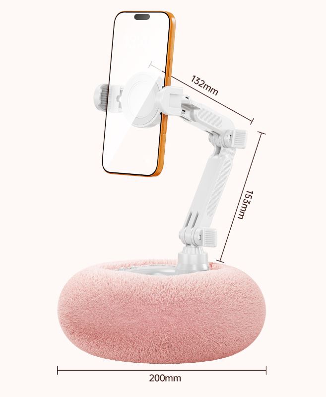 2-in-1 Pink Soft Plush Pillow Base & Phone Holder - 3-Axis 180° Rotation view 7