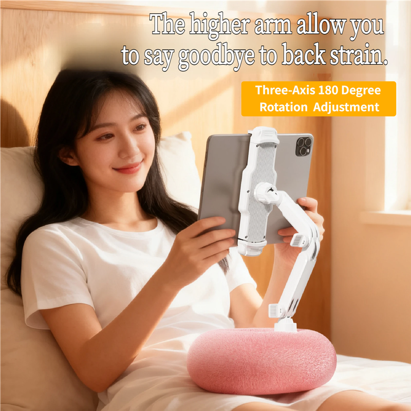 2-in-1 White Soft Plush Pillow Base & Tablet Holder - 3-Axis 180° Rotation view 3