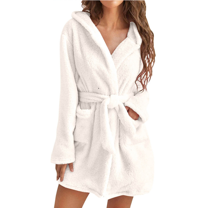 White 2XL Size Women's Ultra-Thick Plush Robe with Large Hood & Pockets - Warm — image 1
