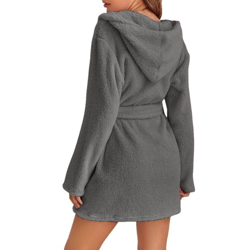 Dark Grey M Size Women's Ultra-Thick Plush Robe with Large Hood & Pockets view 2