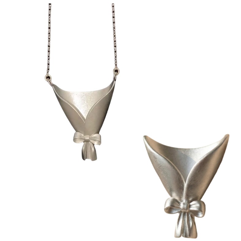 Handcrafted Elegant Bowknot Ikebana Necklace & Brooch Set - Elegant Minimalist