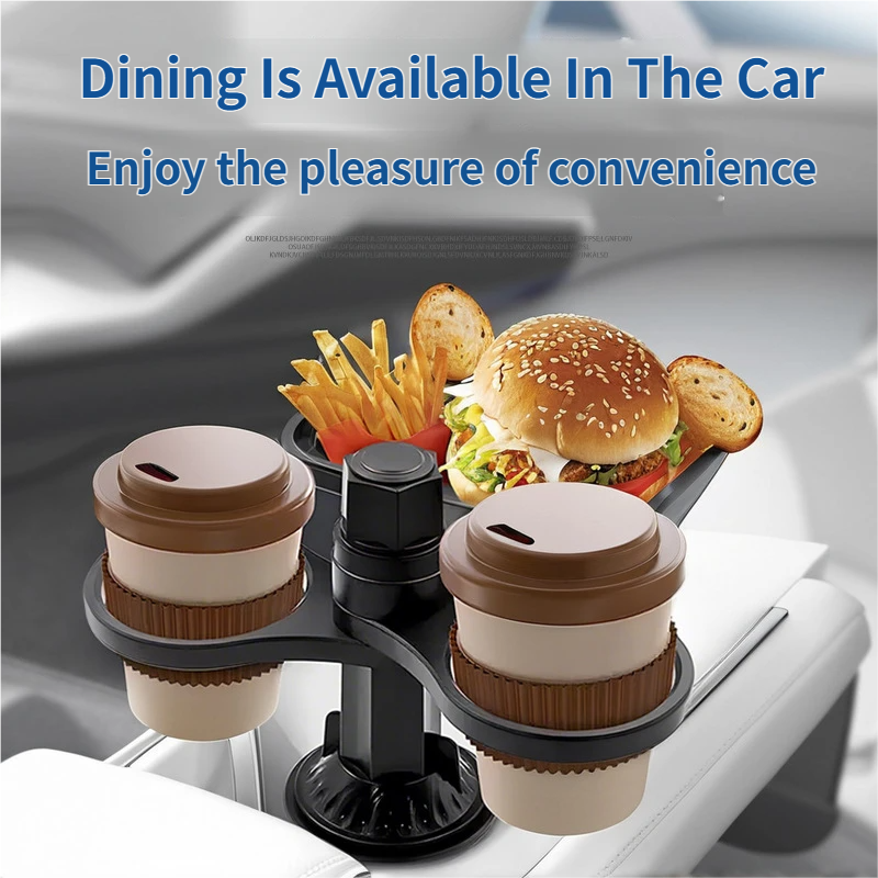 3-in-1 Car Rotating Dinner Tray & Double Cup Holder with Secure Phone Mount view 2