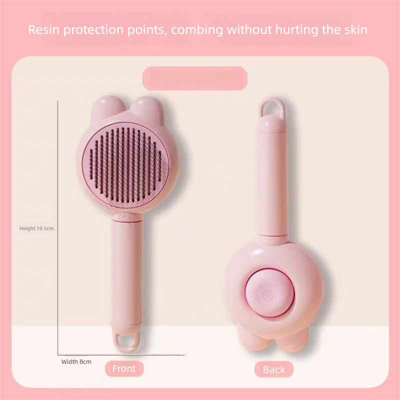 2 Pcs Pink Pet Self-Cleaning Slicker Brush for Cats and Dogs - Rabbit Ear