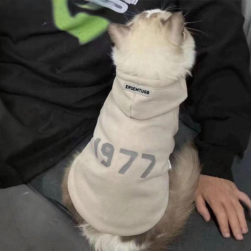 2-Pack M sizeTrendy Pet Hoodie with "1977" Print - Warm Winter Wear for Cats view 2