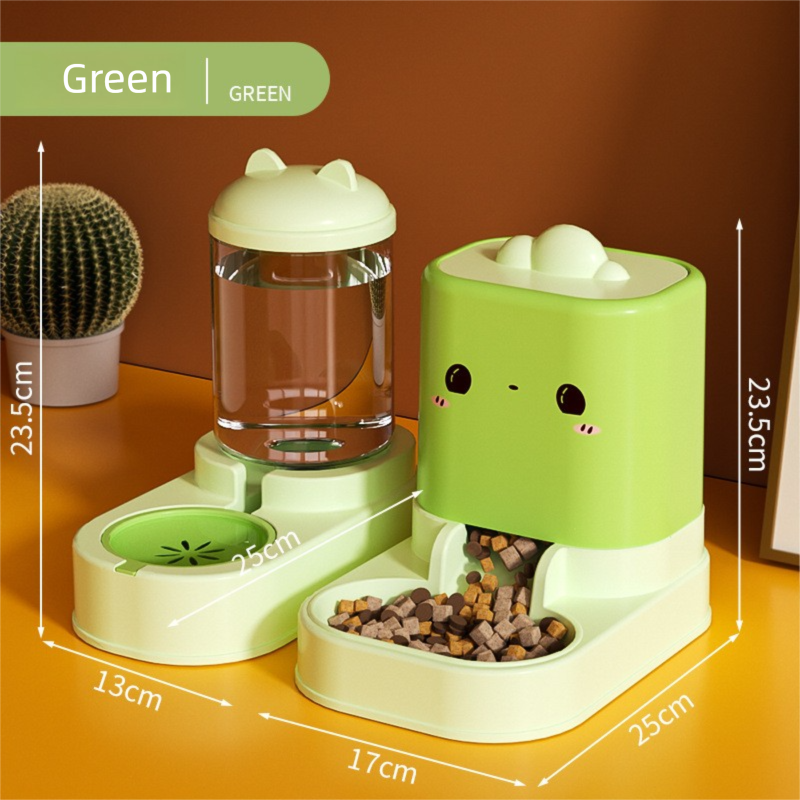 Green Cat & Dog Automatic Feeder & Waterer Set – 2-in-1 Dry & Wet Separation