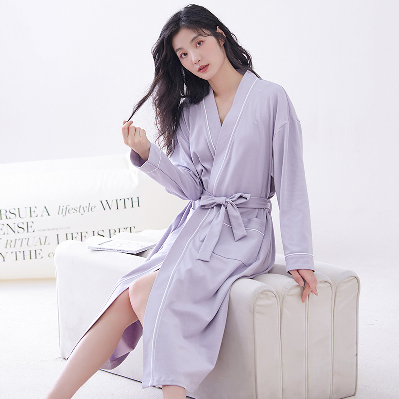 Purple M size Women's Cotton Robe — Autumn/Winter Bathrobe & Morning Gown