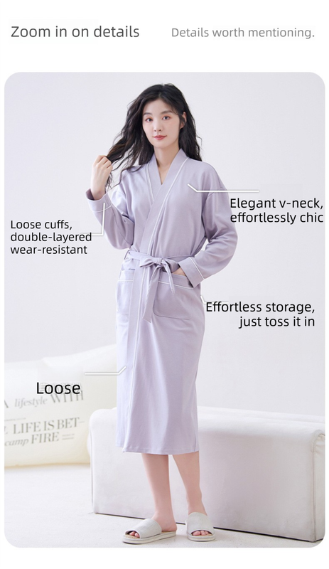 Purple XL size Women's Cotton Robe — Autumn/Winter Bathrobe & Morning Gown view 8