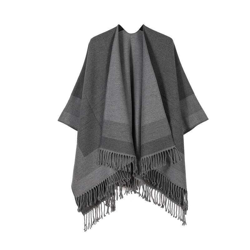 Grey elegant women's tassel cape shawl scarf