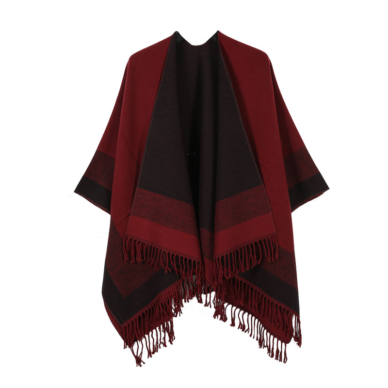 Red elegant women's tassel cape shawl scarf