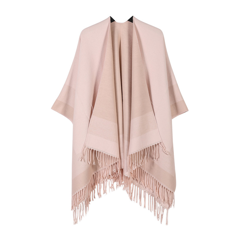 Pink elegant women's tassel cape shawl scarf