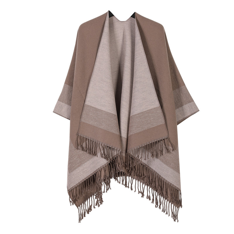 Khaki elegant women's tassel cape shawl scarf