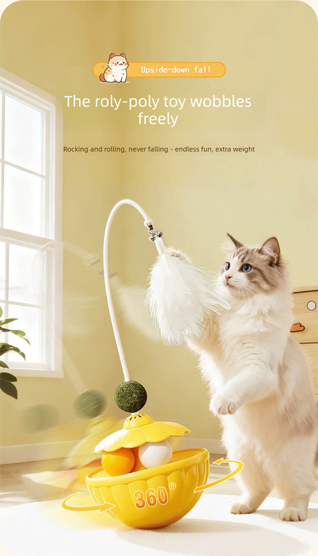 Pink 2Pcs Interactive Cat Wobble Toy Set - Dual Ball Turntable & Feeder with view 2
