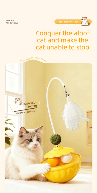 Pink 2Pcs Interactive Cat Wobble Toy Set - Dual Ball Turntable & Feeder with view 3