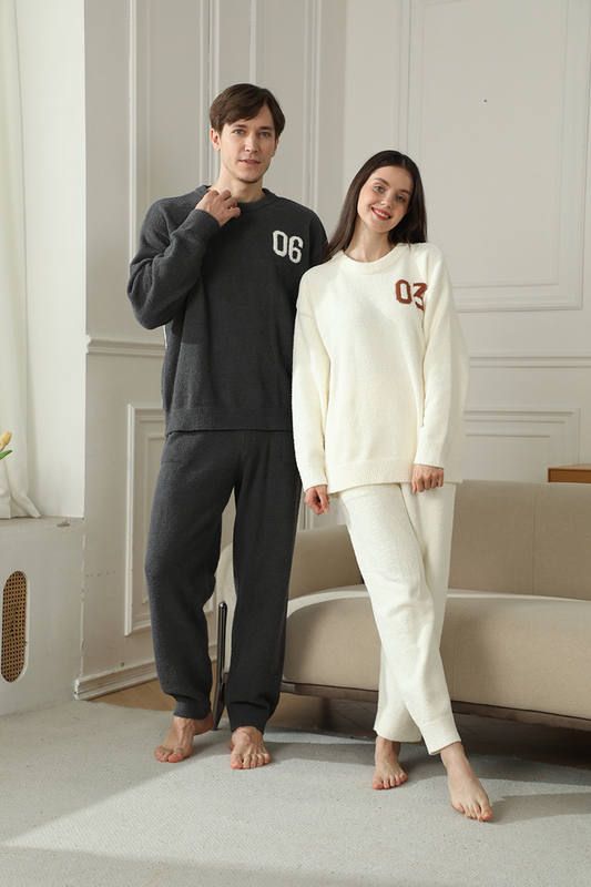 White Women's Warm & Cozy Semi-Flannel Couple's Pajamas — Knitted Digital Pattern view 3