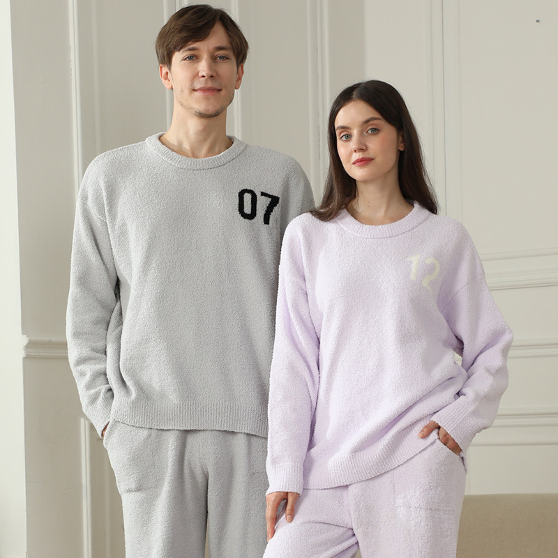 Light Purple Women's Warm & Cozy Semi-Flannel Couple's Pajamas — Knitted view 2