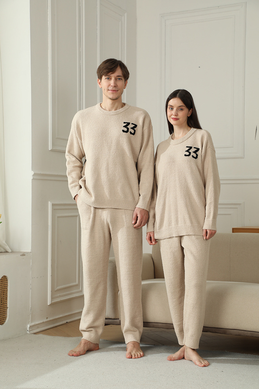 2-Piece Khaki Couples' Pajama Set — Warm & Cozy Semi-Flannel Style. Features a view 2