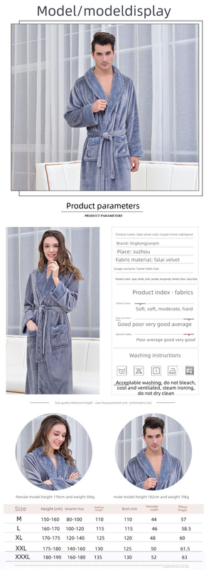 Grey M size Plush Flannel Robe for Couples - Thickened Warm Bathrobe with view 5