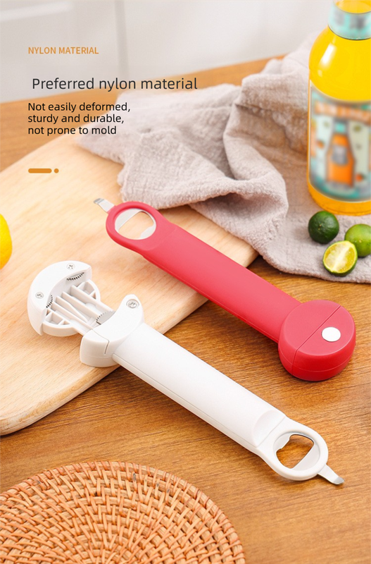 White Multi-Functional Adjustable Can and Bottle Opener - Heavy Duty Jar view 2