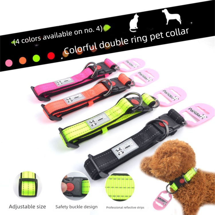 Black M size Vibrant Reflective Dog Collar and Leash Set - Adjustable Nylon view 2