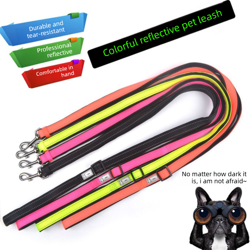 Black M size Vibrant Reflective Dog Collar and Leash Set - Adjustable Nylon view 3