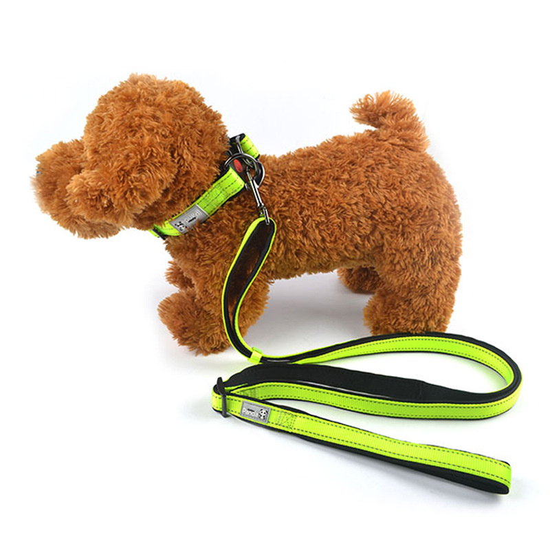 Black L size Vibrant Reflective Dog Collar and Leash Set - Adjustable Nylon view 5