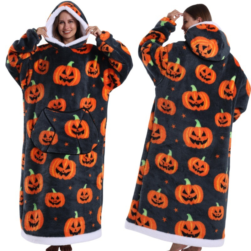 Festive Pumpkin Style Oversized Hooded Blanket for Adults - Ultra Soft & Warm view 4