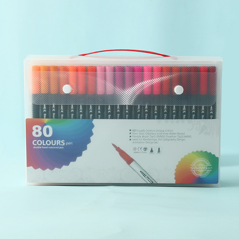 Black 80 COLOURS Dual-Tip Watercolor Marker Set - Colors Washable Art Pens