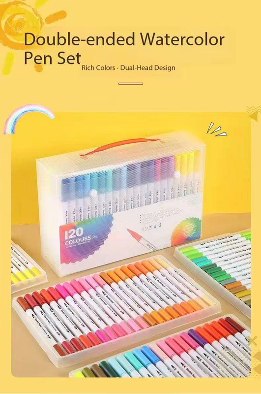 Black 80 COLOURS Dual-Tip Watercolor Marker Set - Colors Washable Art Pens view 2