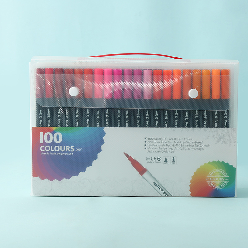 Black 100 COLOURS Dual-Tip Watercolor Marker Set - Colors Washable Art Pens