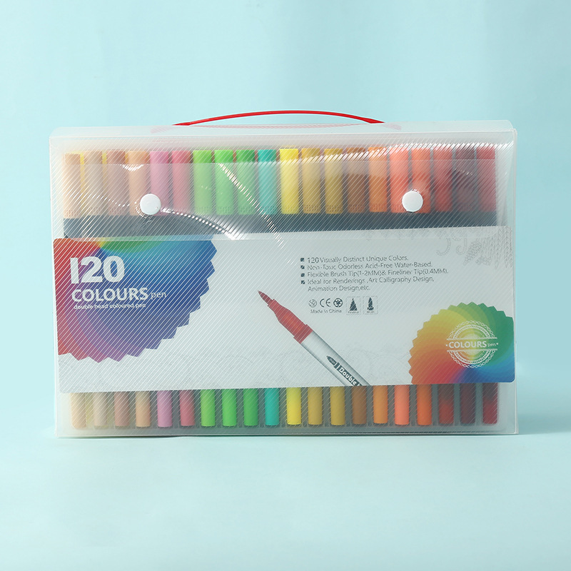 Black 120 COLOURS Dual-Tip Watercolor Marker Set - Colors Washable Art Pens