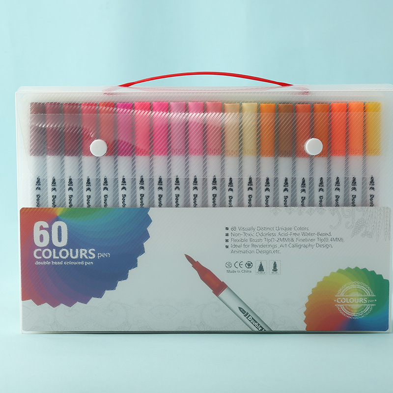 White 60 COLOURS Dual-Tip Watercolor Marker Set - Colors Washable Art Pens