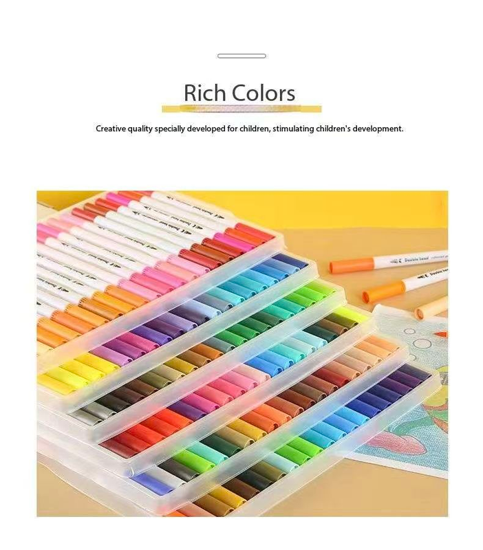 White 60 COLOURS Dual-Tip Watercolor Marker Set - Colors Washable Art Pens view 5
