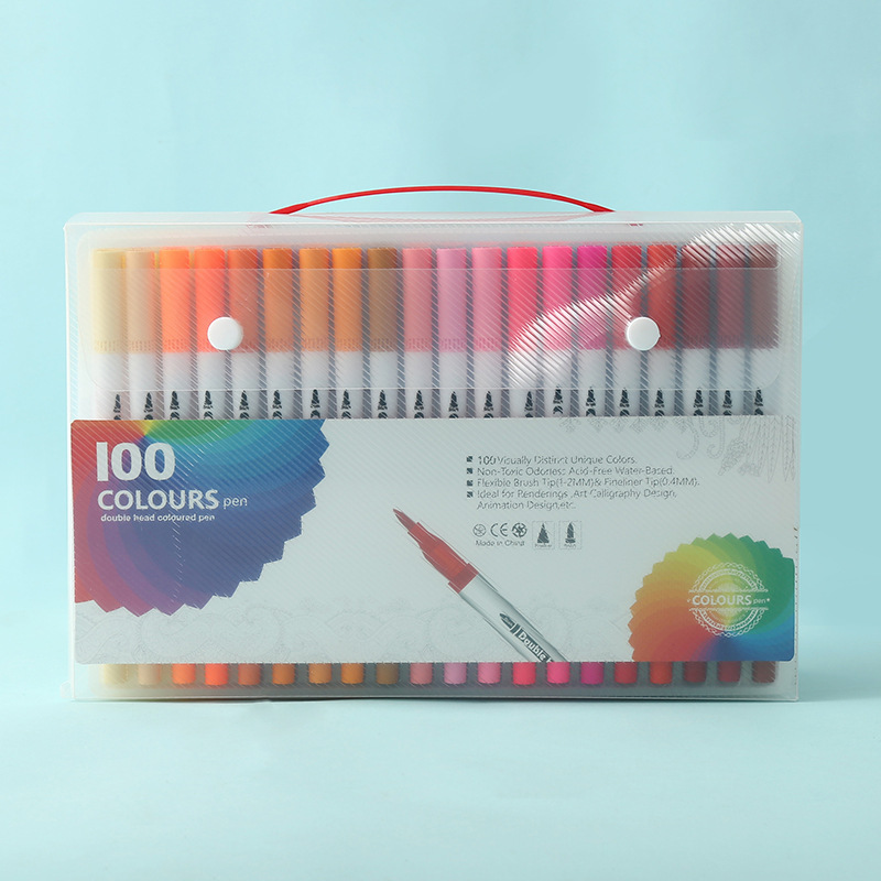 White 100 COLOURS Dual-Tip Watercolor Marker Set - Colors Washable Art Pens
