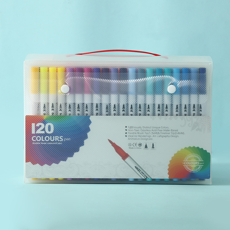 White 120 COLOURS Dual-Tip Watercolor Marker Set - Colors Washable Art Pens