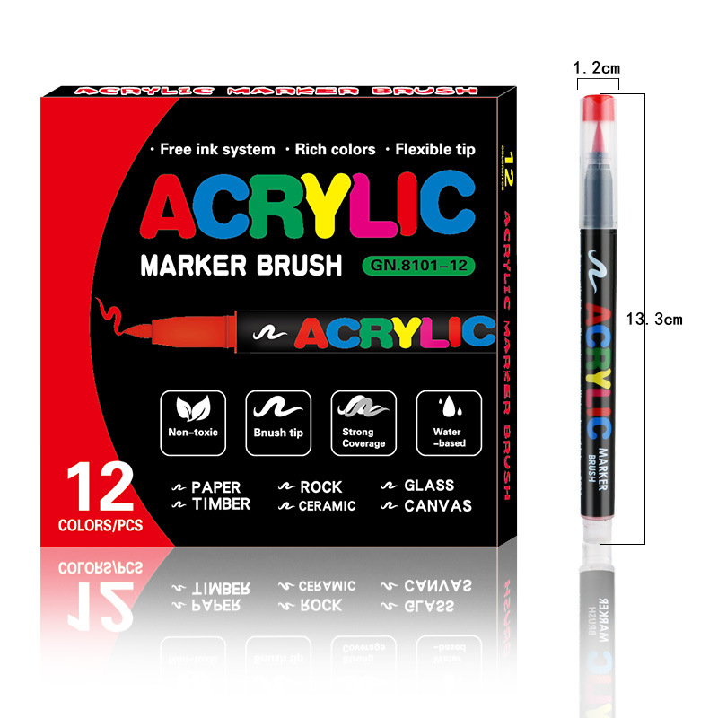 12-Color Liquid Acrylic Paint Markers — Soft Brush Tip| Art & Painting Supplies