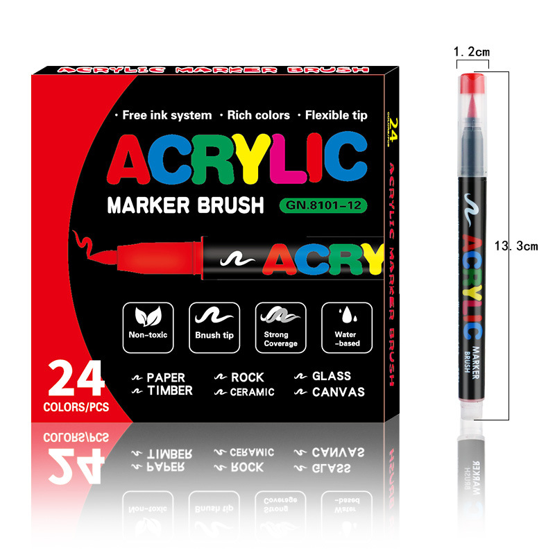 24-Color Liquid Acrylic Paint Markers — Soft Brush Tip| Art & Painting Supplies