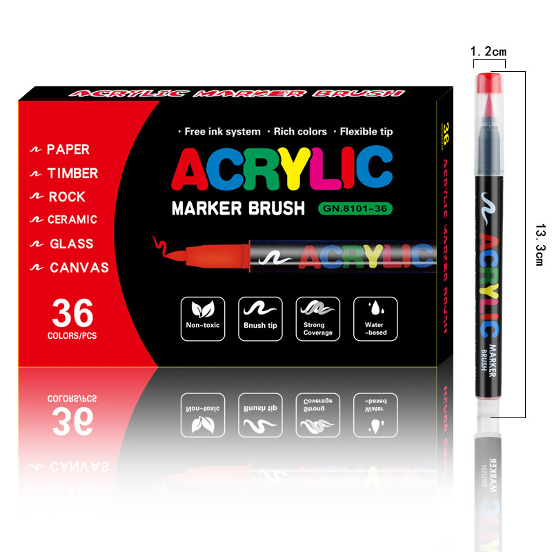 36-Color Liquid Acrylic Paint Markers — Soft Brush Tip| Art & Painting Supplies