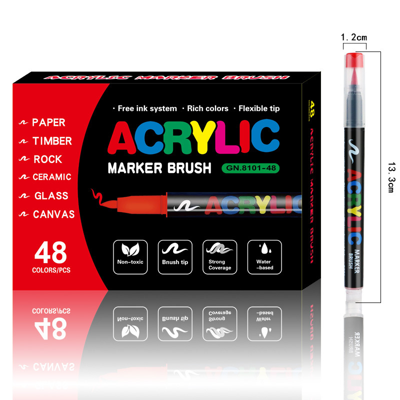 48-Color Liquid Acrylic Paint Markers — Soft Brush Tip| Art & Painting Supplies