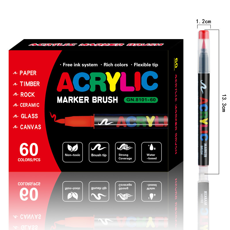 60-Color Liquid Acrylic Paint Markers — Soft Brush Tip| Art & Painting Supplies