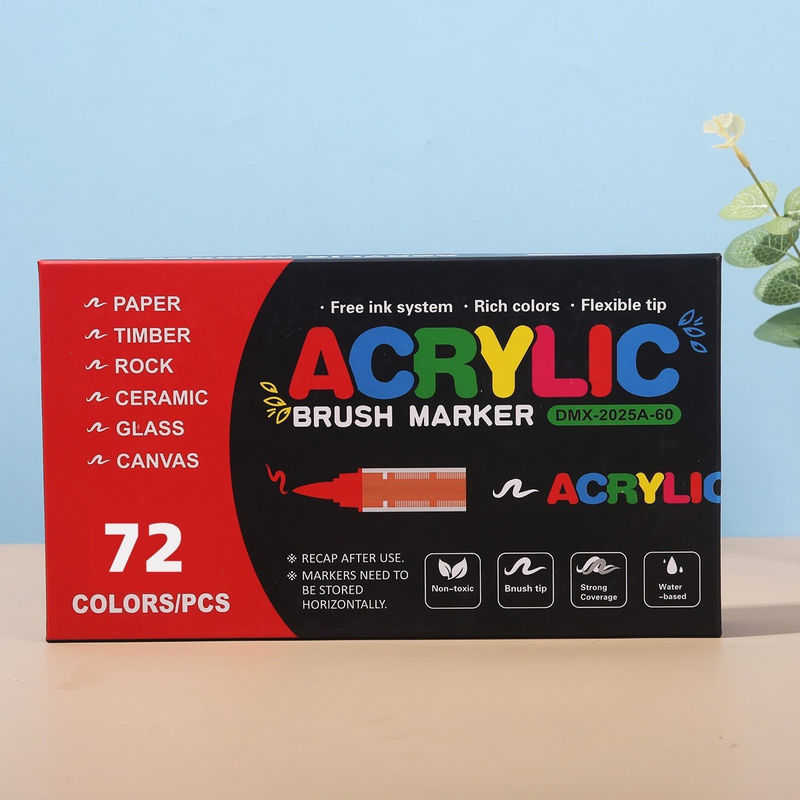 72-Color Liquid Acrylic Paint Markers — Soft Brush Tip| Art & Painting Supplies