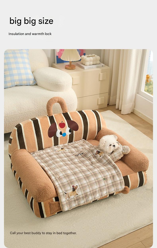 M size 2-Piece Plaid Puppy Pet Blanket and Pillow Set - Soft Cotton Plush view 4