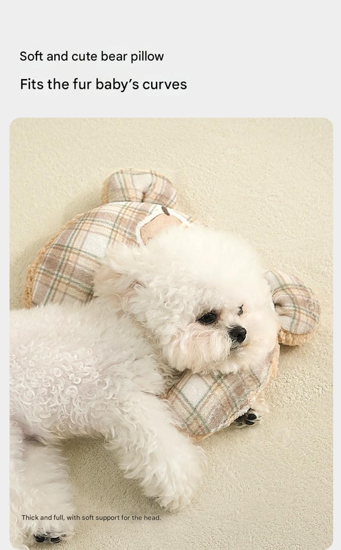 M size 2-Piece Plaid Puppy Pet Blanket and Pillow Set - Soft Cotton Plush view 5