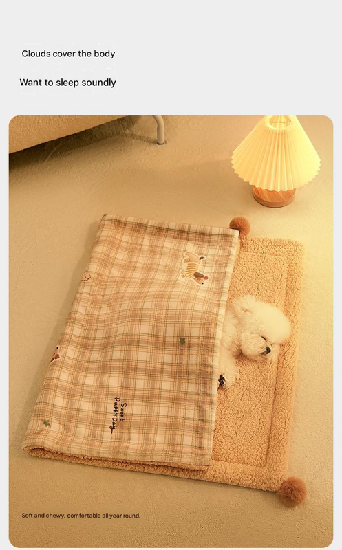 M size 2-Piece Plaid Puppy Pet Blanket and Pillow Set - Soft Cotton Plush view 6