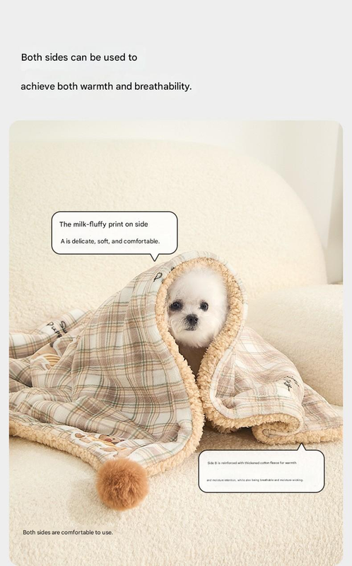 M size 2-Piece Plaid Puppy Pet Blanket and Pillow Set - Soft Cotton Plush view 9